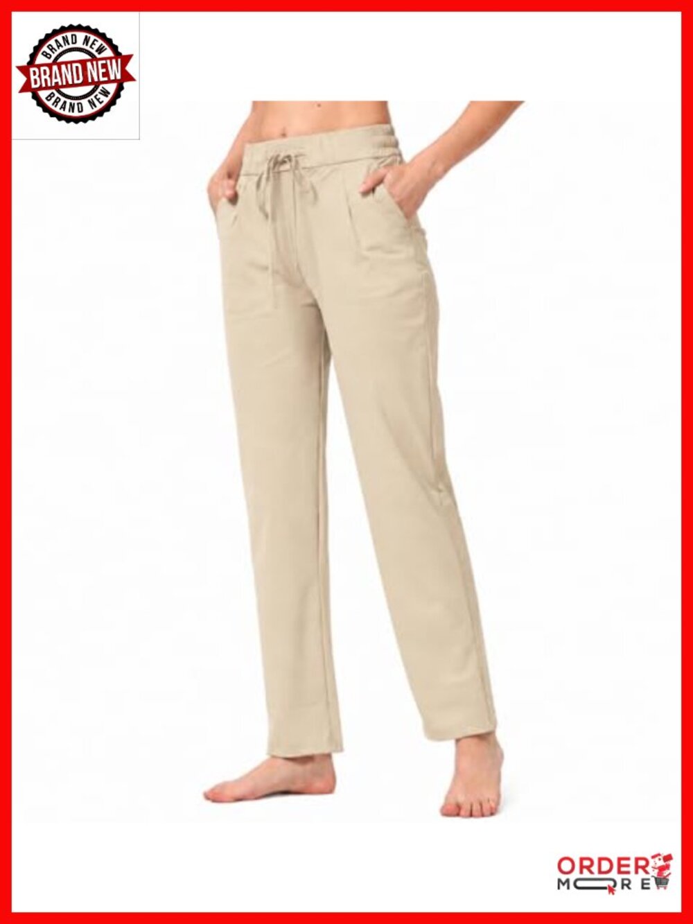 Smocked High Waist Straight Leg Pants with Drawstring